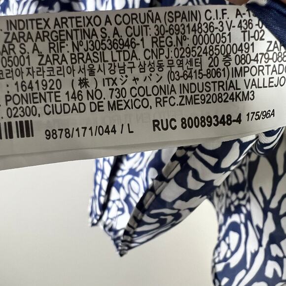 ZARA Blue White Abstract Floral Button Down Shirt Womens L European Coastal - Picture 6 of 6